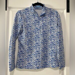 J. McLaughlin Women’s Blue and white and yellow Fan Pattern quarter zip pullover